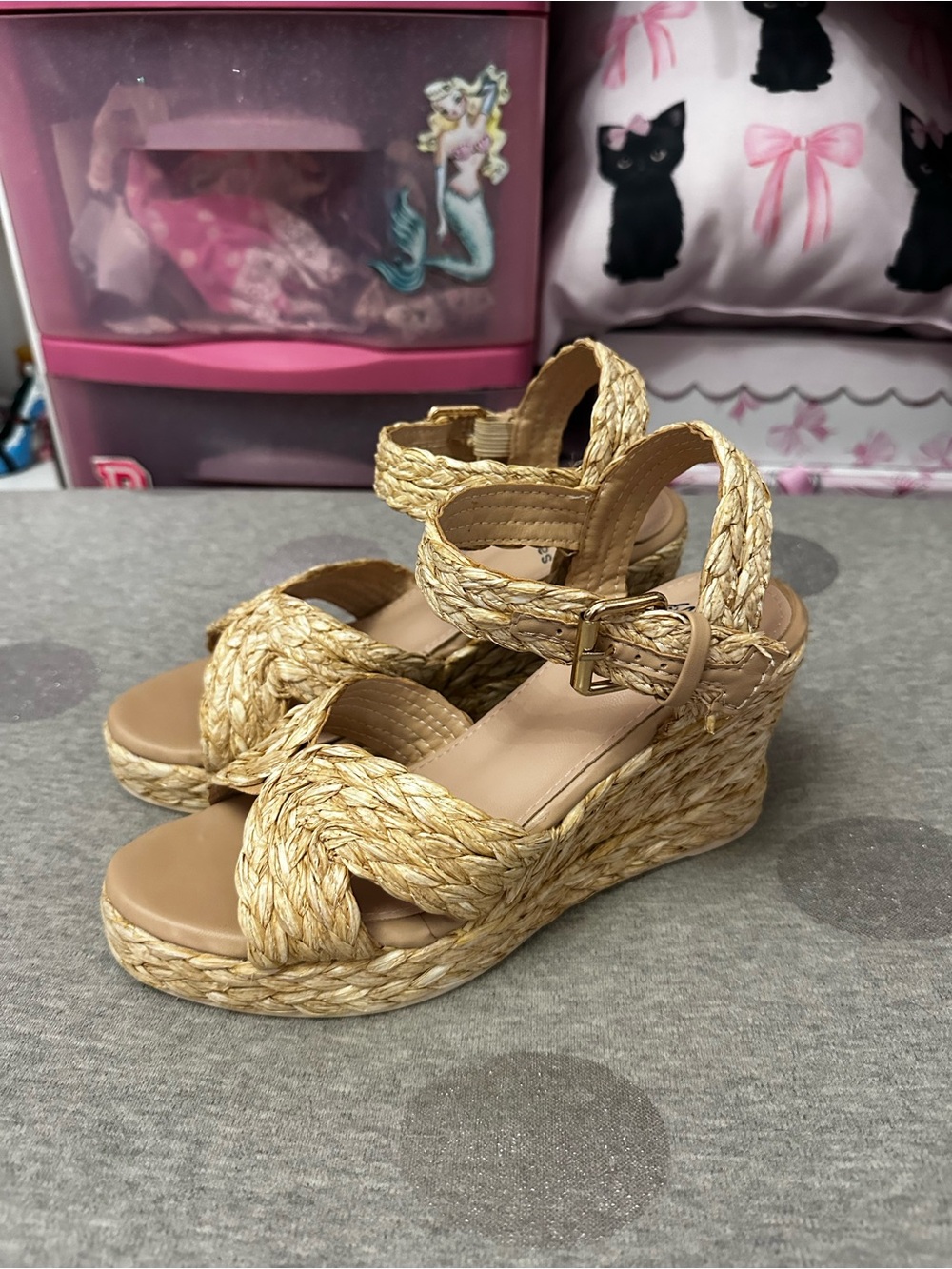 G.C. Shoes Maya Raffia Platform Wedge Sandals - Natural Size 8